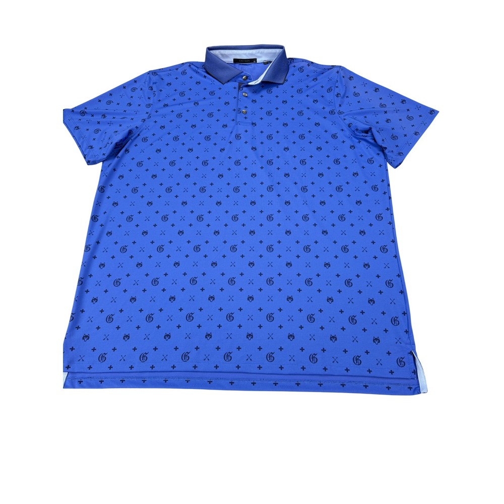 Greyson Mens XL Blue Monogram Wolf Head G Logo Golf Polo Shirt